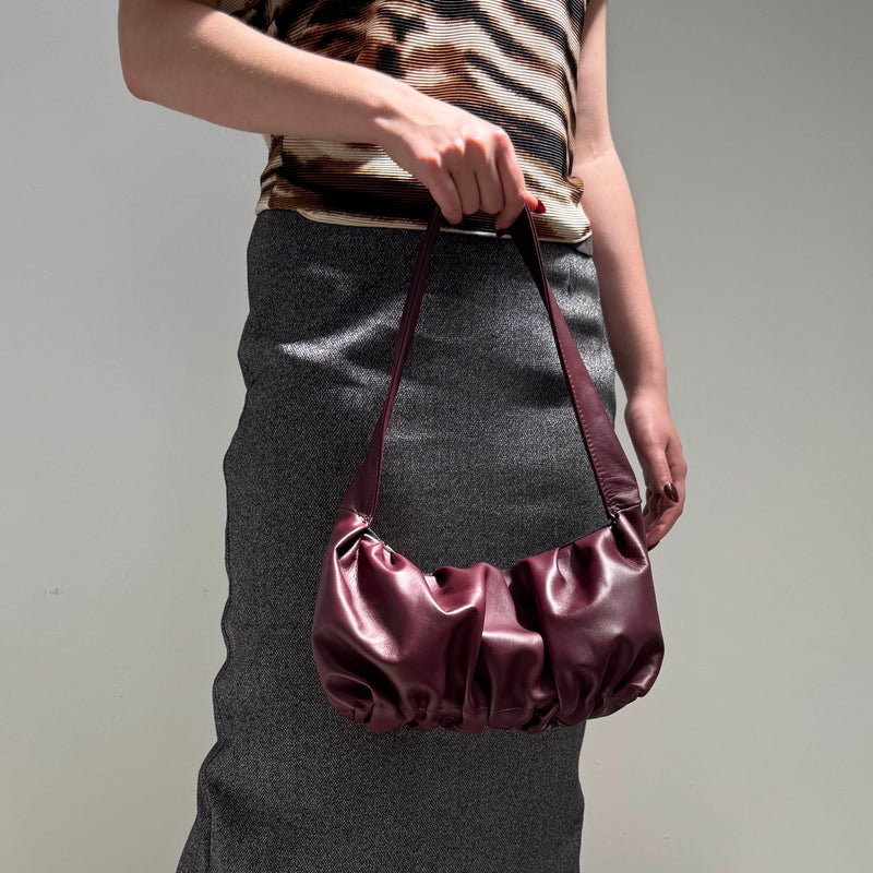 Ruched Mini Sling Bag - Plum