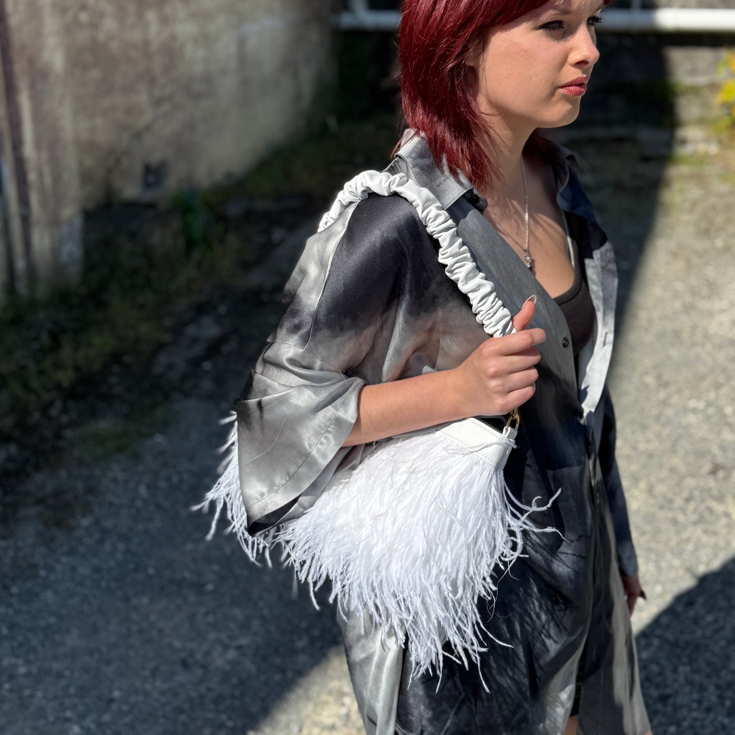Feathered Bag - White