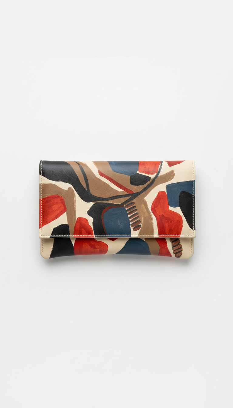 Hand-painted leather clutch