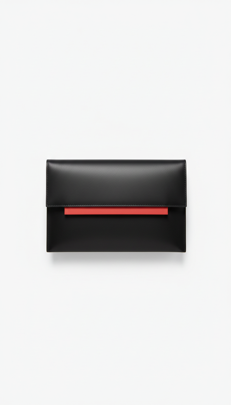 Onyx envelope portfolio with coral accent