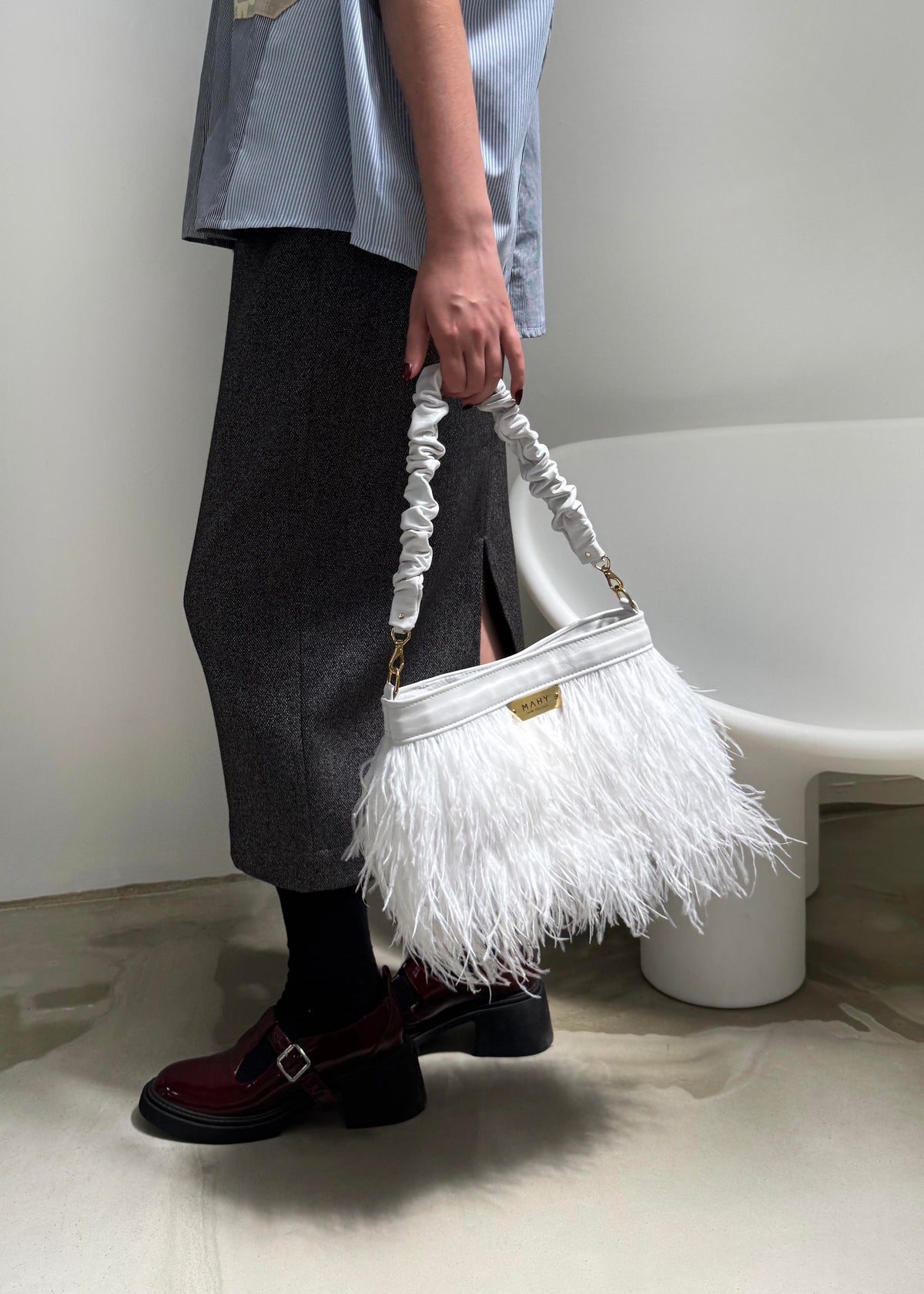 Feathered Bag - White