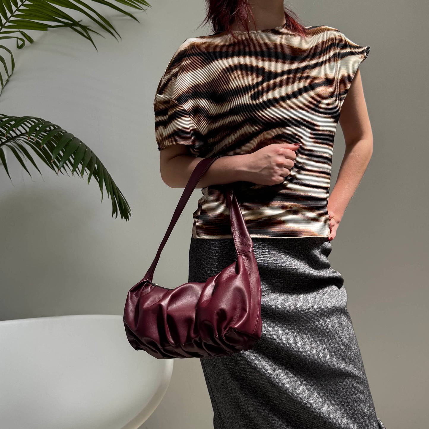 Ruched Mini Sling Bag - Plum