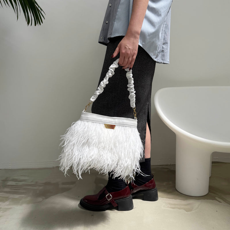 Feathered Bag - White